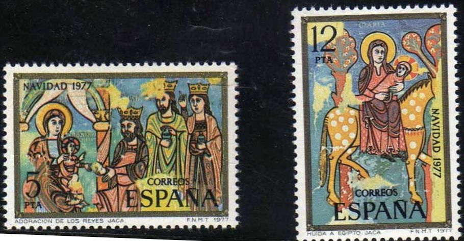 ESPAÑA 1977 2446/7 Sellos Nuevos Navidad Adoración de los Reyes y Huida a Egipto Completa Espana Spain Espagne Spagna Spanje Spanien 